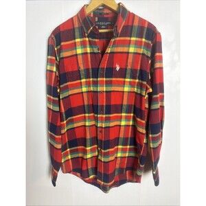 US Polo Assn Mens Flannel Shirt Med Colorful Plaid Classic Pony‎ Logo Preppy